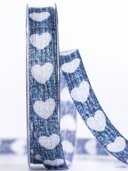 Jeansband with hearts, blue, 15 mm wide