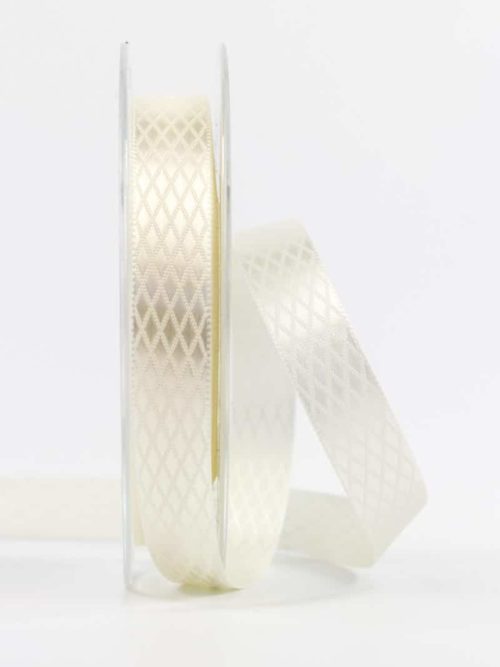 Patterned satin ribbon, cream, 15 mm