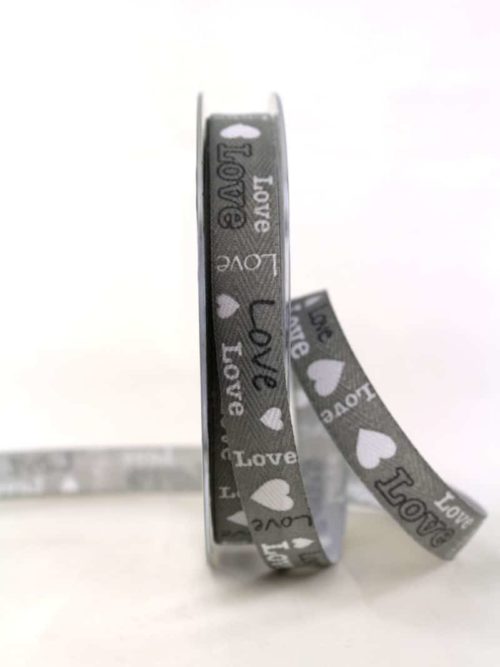 Linen binding "Love", grey, 15 mm wide
