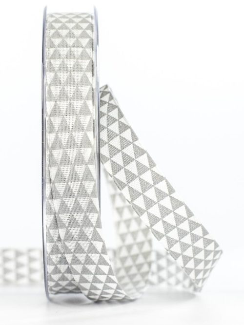 Narrow gift ribbon with triangles, grey, 15 mm wide