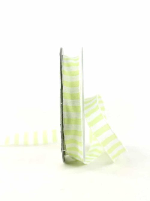 Wrapping ribbon light green-white striped, 15 mm wide