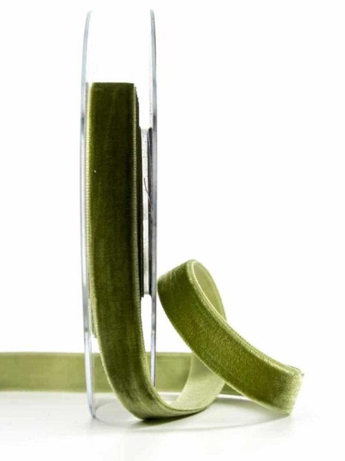 Velvet ribbon, olive green, 15 mm wide