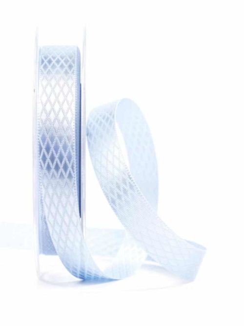 Patterned satin ribbon, light blue, 15 mm