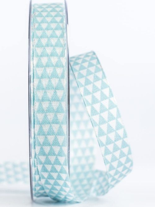 Narrow gift ribbon with triangles, turquoise, 15 mm wide