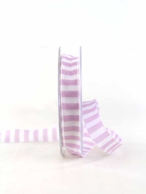 Wrapping ribbon lilac-white-striped, 15 mm wide