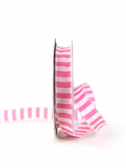 Wrapping ribbon pink-white striped, 15 mm wide