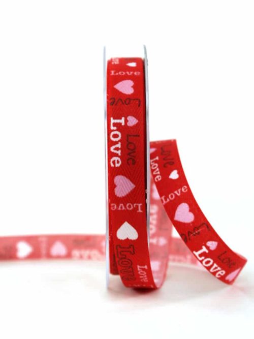 Linen binding "Love", red, 15 mm wide