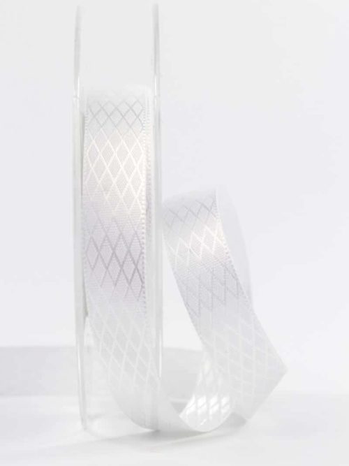 Patterned satin ribbon, white, 15 mm