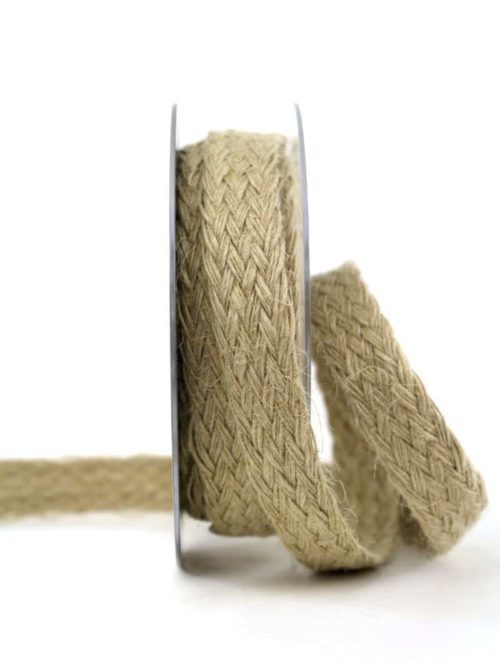 Narrow jute braided tape, natural, 25 mm wide