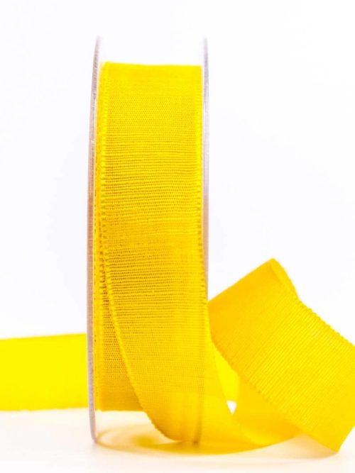 Wrapping ribbon with beautiful woven structure, yellow, 25 mm wide