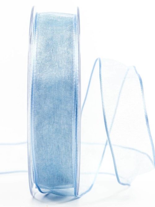 organza ribbon with wire edge, light blue, 25 mm wide