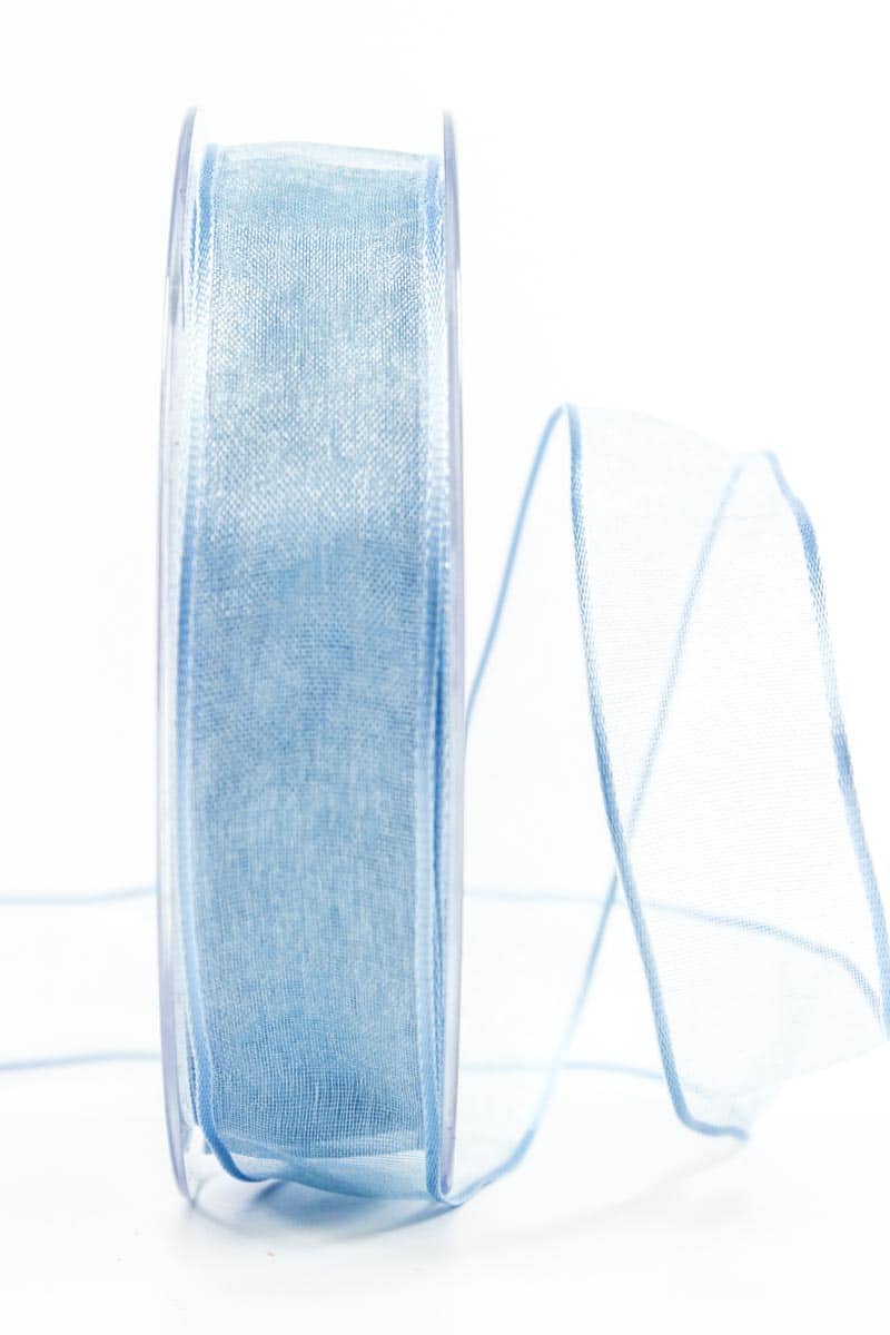 organza ribbon with wire edge, light blue, 25 mm wide