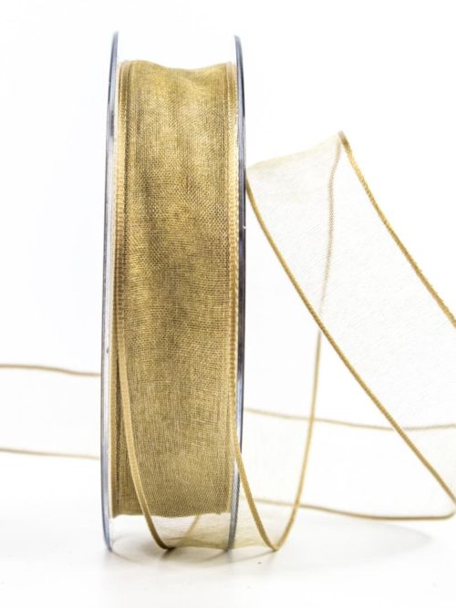 organza ribbon with wire edge, sand, 25 mm wide