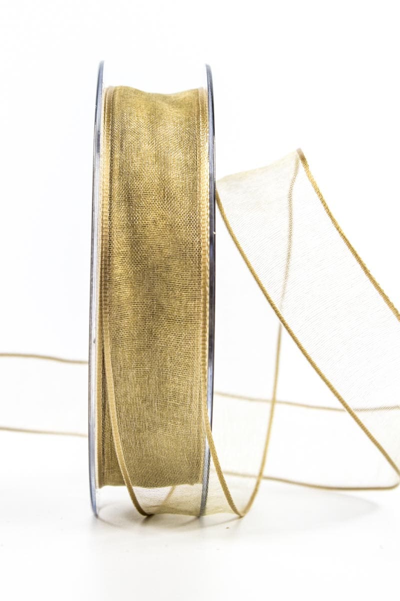 organza ribbon with wire edge, sand, 25 mm wide