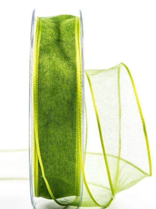 organza ribbon with wire edge, green, 25 mm wide