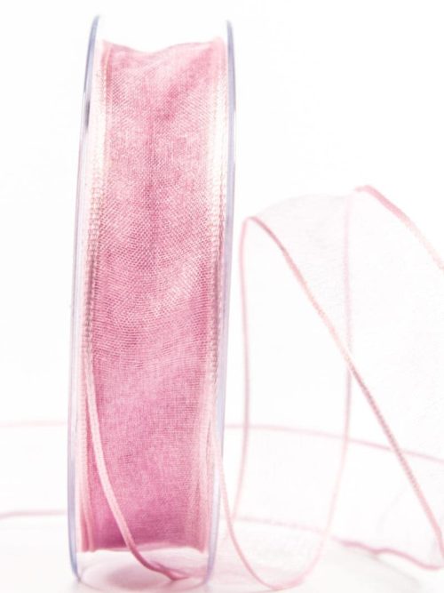 organza ribbon with wire edge, pink, 25 mm wide