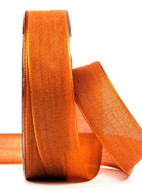 Wrapping ribbon linen, dark orange, 25 mm wide