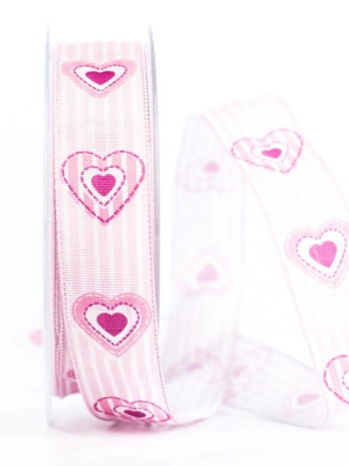 Wrapping ribbon heart, pink, 25 mm wide