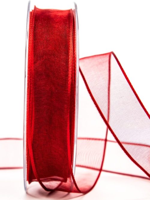 organza ribbon with wire edge, red, 25 mm wide