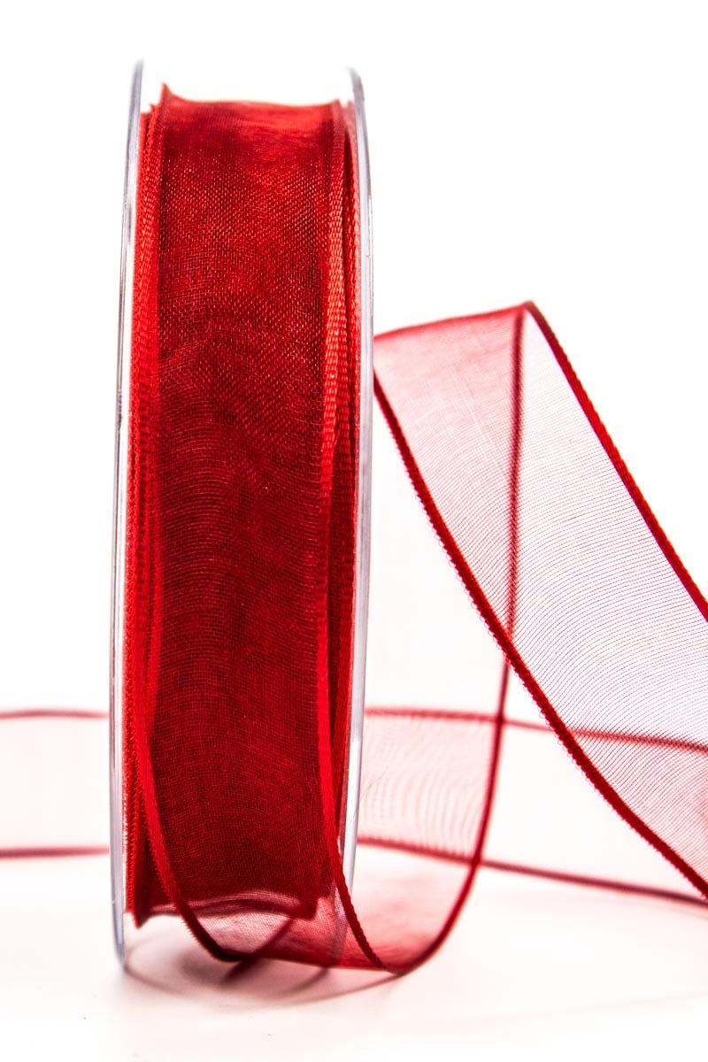 organza ribbon with wire edge, red, 25 mm wide