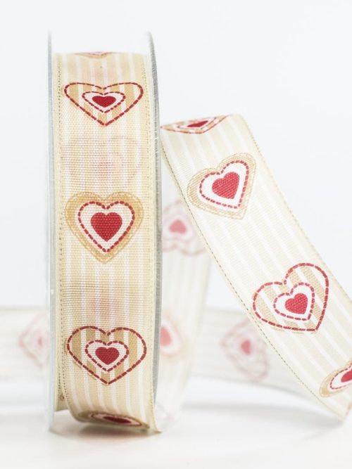 Wrapping ribbon heart, beige, 25 mm wide
