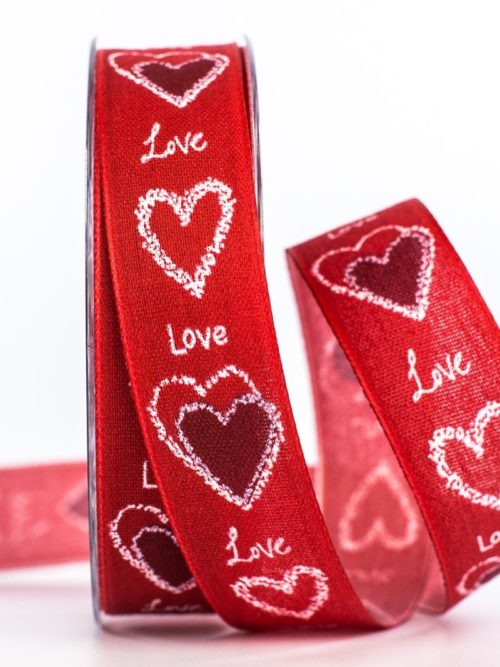 Gift ribbon "Love", red, 25 mm wide