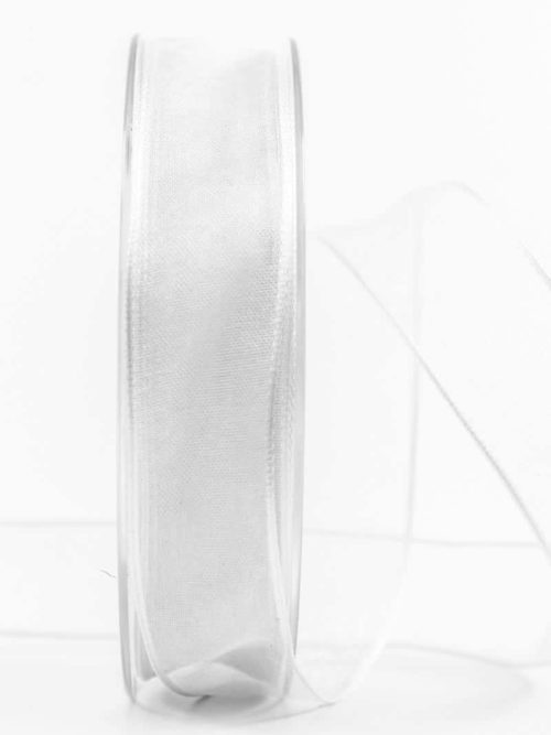 organza ribbon with wire edge, white, 25 mm wide