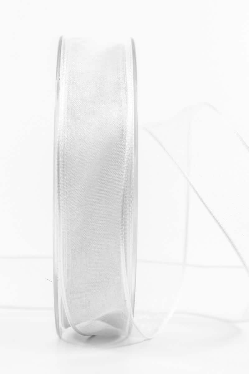 organza ribbon with wire edge, white, 25 mm wide