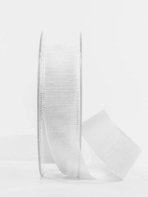 Wrapping ribbon with beautiful woven structure, white, 25 mm wide