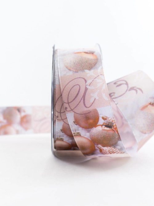 Christmas ribbon with balls, apricot, 40 mm wide