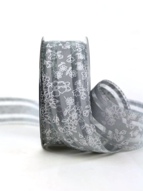 Elegant gift ribbon, grey, 40 mm wide