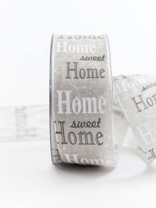 Home Sweet Home Gift ribbon, grey, 40 mm wide