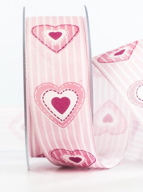 Wrapping ribbon heart, pink, 40 mm wide