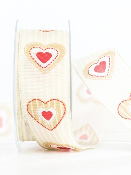 Wrapping ribbon heart, beige, 40 mm wide