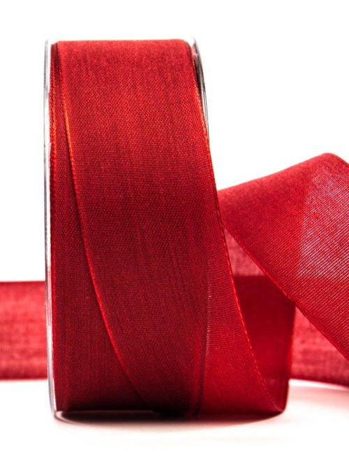 Wrapping ribbon linen, red, 40 mm wide