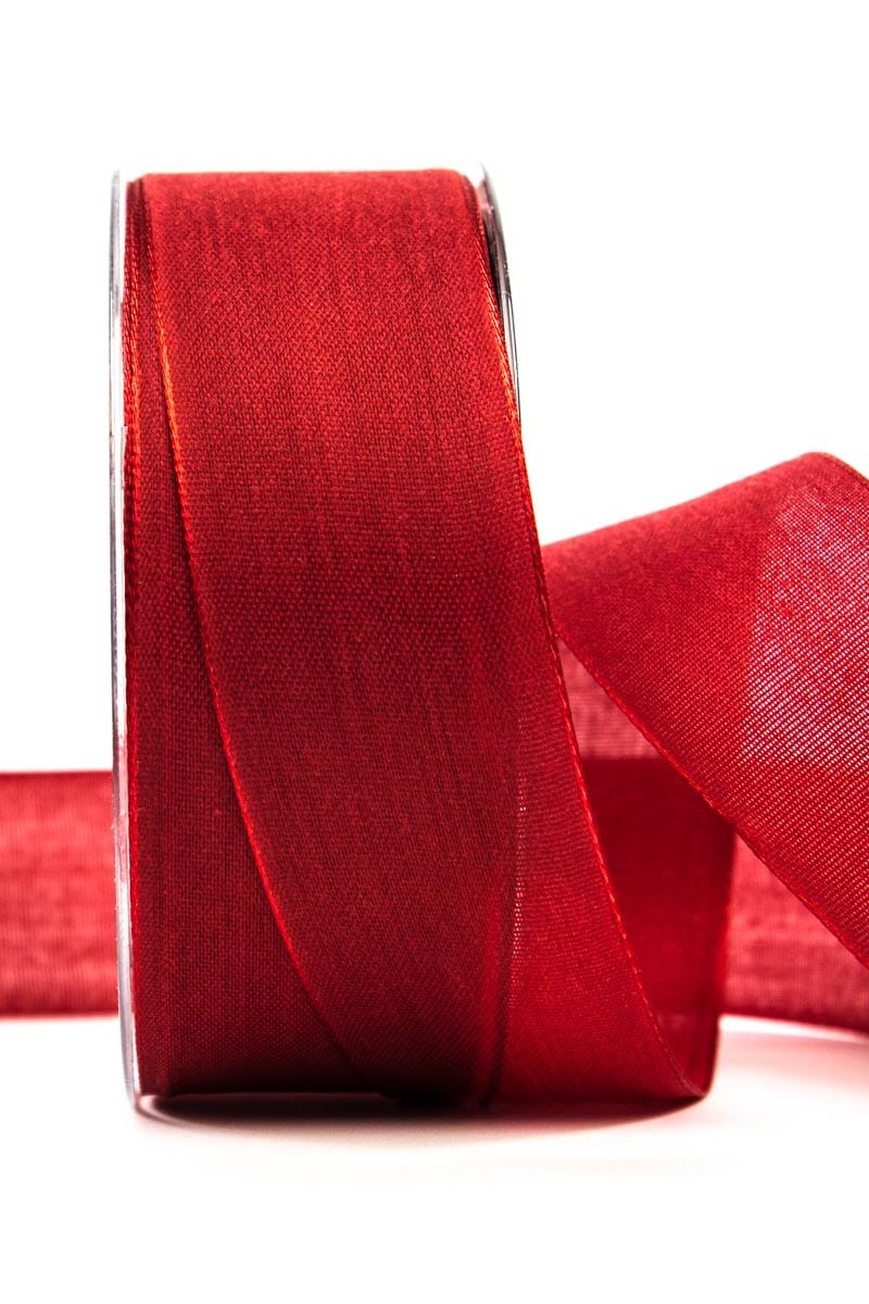 Wrapping ribbon linen, red, 40 mm wide