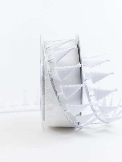 Decorative garland Christmas trees, white-silver, 40 mm wide