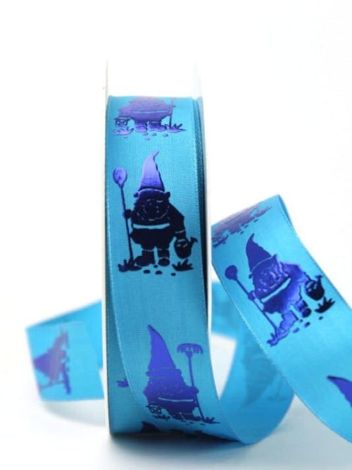 Decorative ribbon garden gnome blue, 25 mm wide