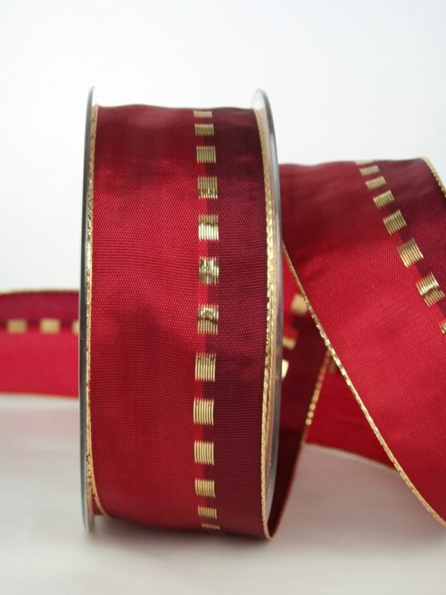 gift ribbon, 40 mm wide, red-gold
