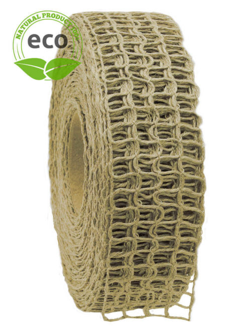 Linen grid band, cream, 40 mm wide, ECO