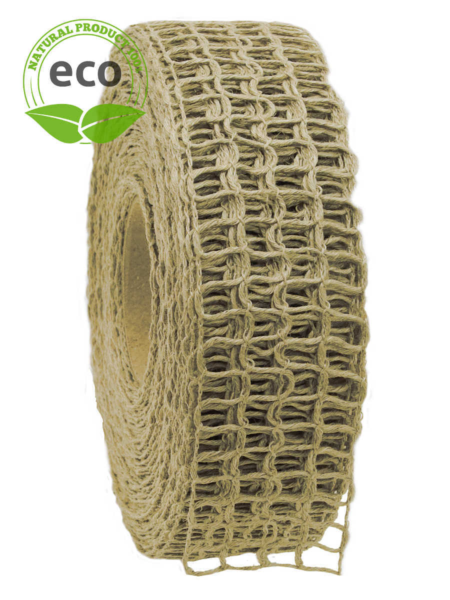 Linen grid band, cream, 40 mm wide, ECO