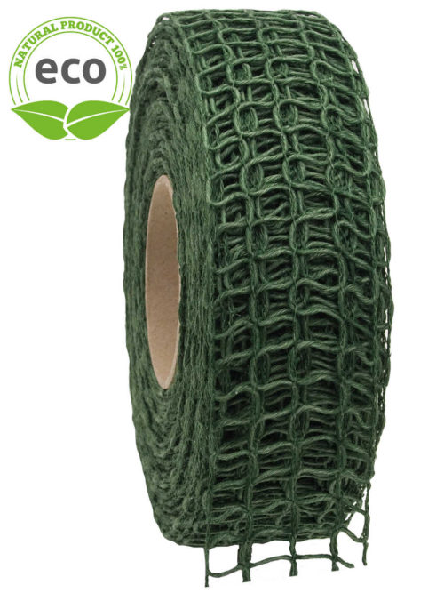 Linen grid band, dark green, 40 mm wide, ECO