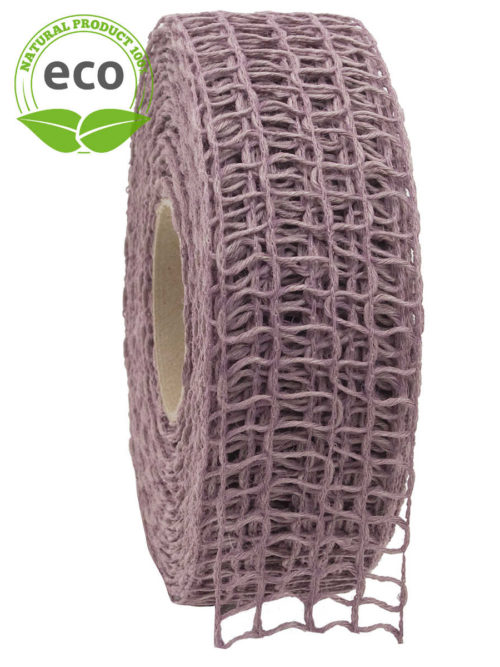 Linen grid band, lilac, 40 mm wide, ECO