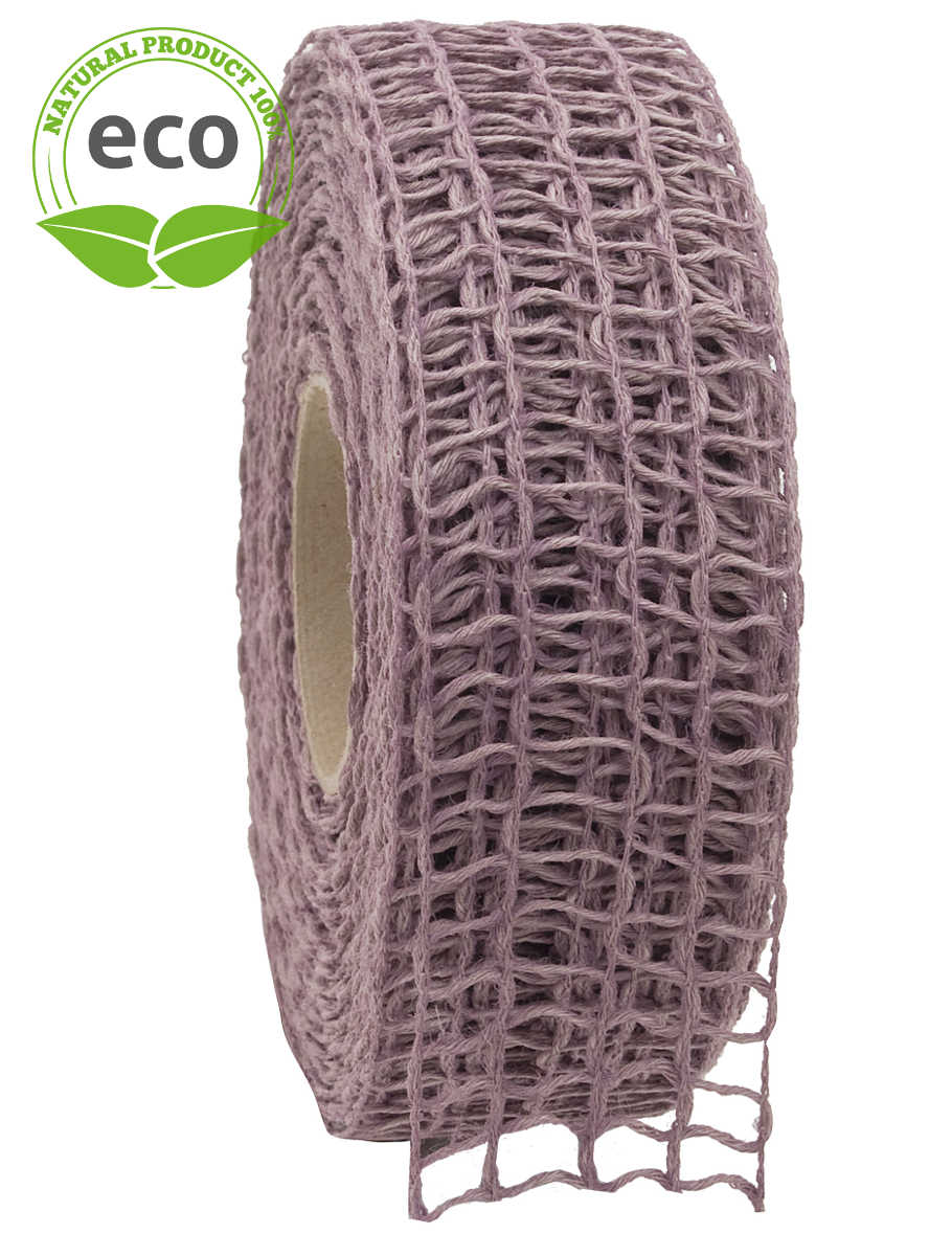 Linen grid band, lilac, 40 mm wide, ECO