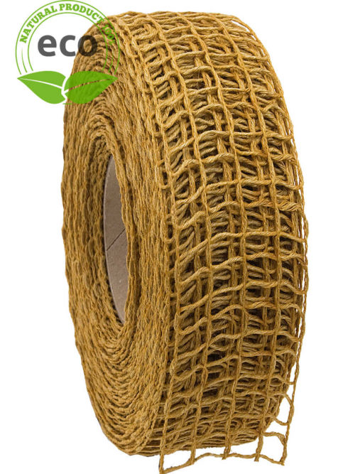 Linen grid band, yellow, 40 mm wide, ECO