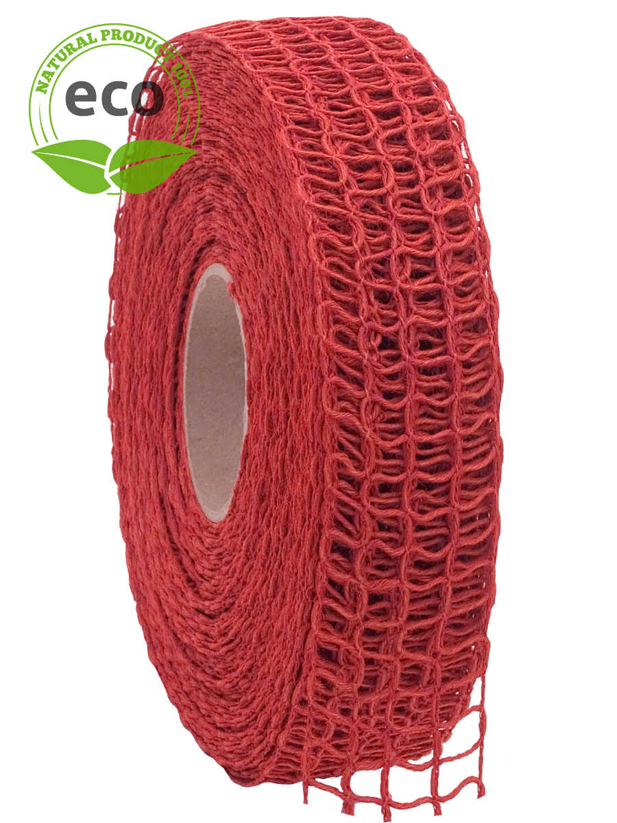 Linen grid band, red, 40 mm wide, ECO
