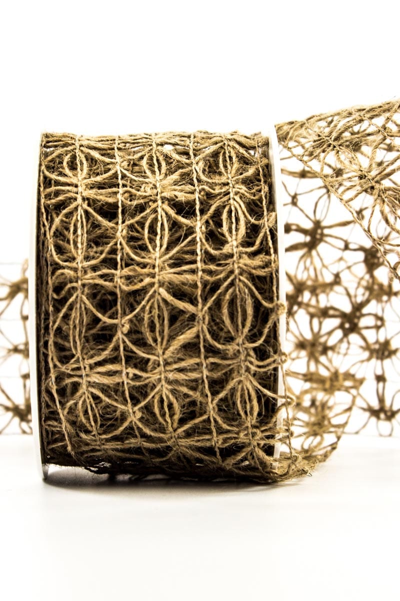 Jute grid band, natural, 70 mm wide