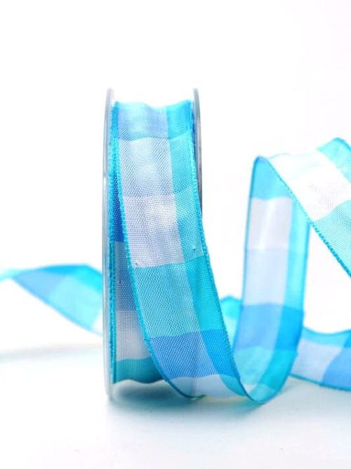 check ribbon light blue, 25 mm wide