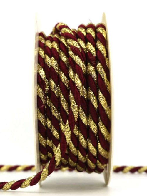 Cord, 2-coloured bordeaux-gold, 6 mm thick