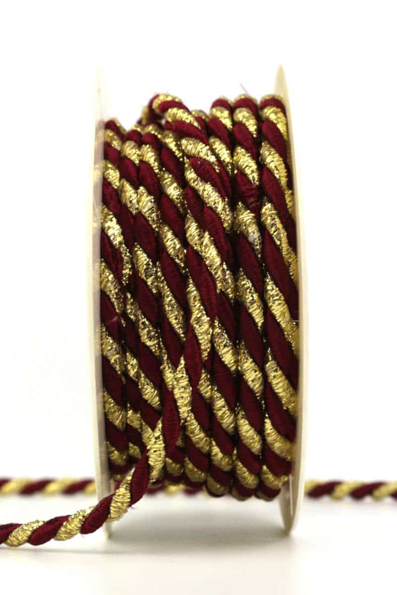 Cord, 2-coloured bordeaux-gold, 6 mm thick